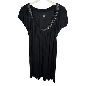 A.n.a Black Chain Link Scoop Neck Short Sleeve Blouse Women's Medium